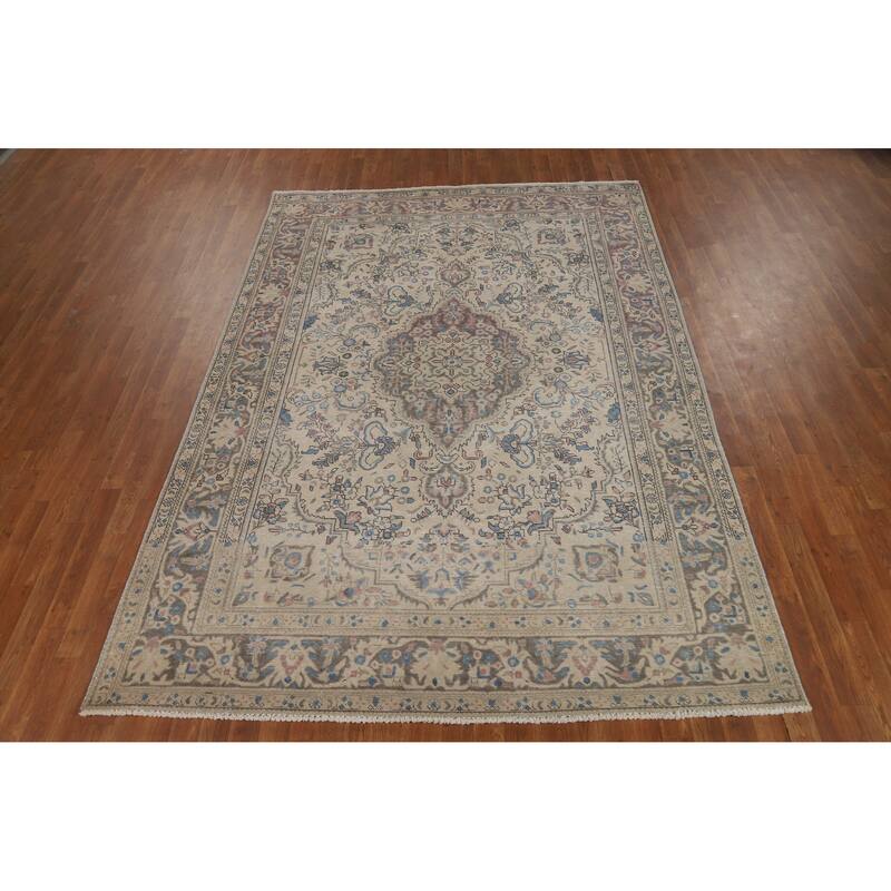 Traditional Tabriz Persian Vintage Rug Hand-Knotted Wool Carpet - 6'8" x 9'7"