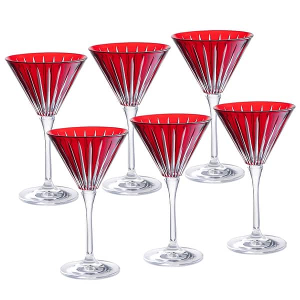Colored Martini Cocktail Glass - Assorted Colors -Champagne Glasses -Set of 6 -7 Oz.- Made in Europe (Set of 6) Color: Ruby