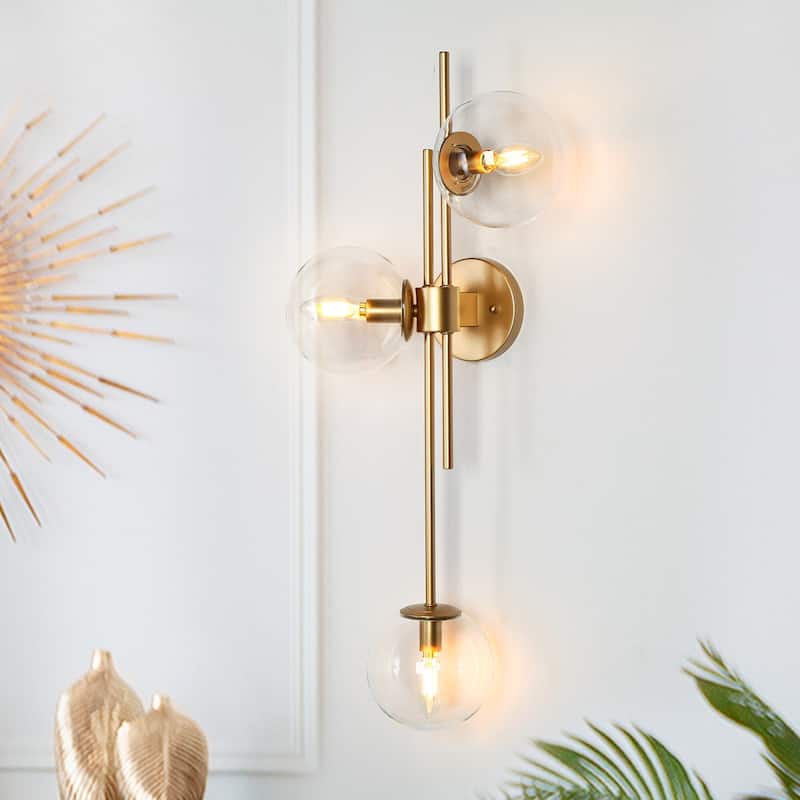 Bola Modern Gold 3-Light Chandelier Wall Sconce Orb Glass Bathroom Vanity Light