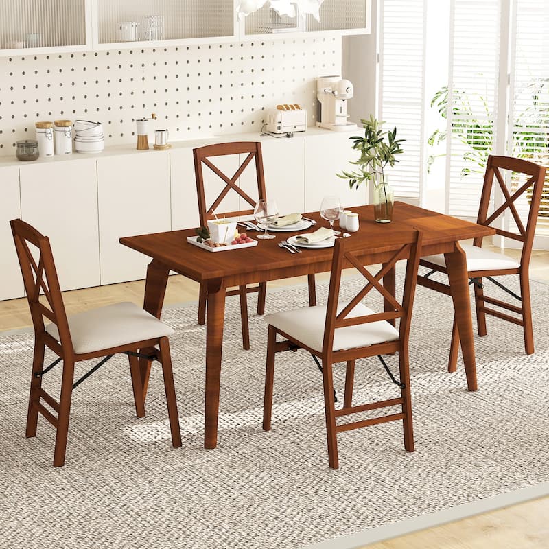 Gymax 4 Set Kitchen Chairs w/ Rubber Wood Frame Upholstered Seat