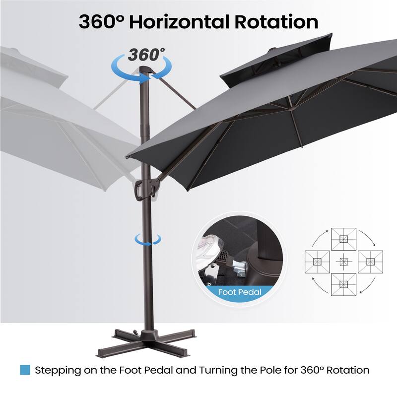 11 x 11 FT Outdoor Square Cantilever Offset Umbrella 360 Degrees Rotation with Base