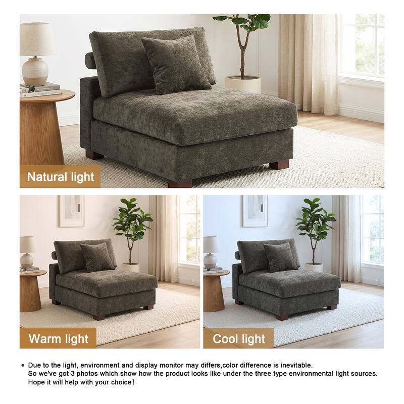 Chenille Upholstered Armless Accent Chair With Plush Cushion