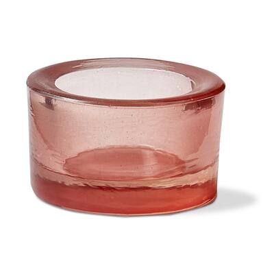 Chunky Pink Tealight Holder - Glass Candle Holder for Tealight & Votive Candles, Everyday Use, 1.5" H x 2.5" W