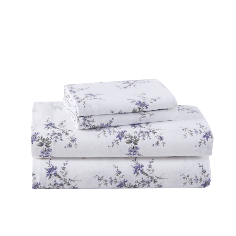 Laura Ashley Printed Cotton Flannel Sheet Set - Jessika Purple - Queen