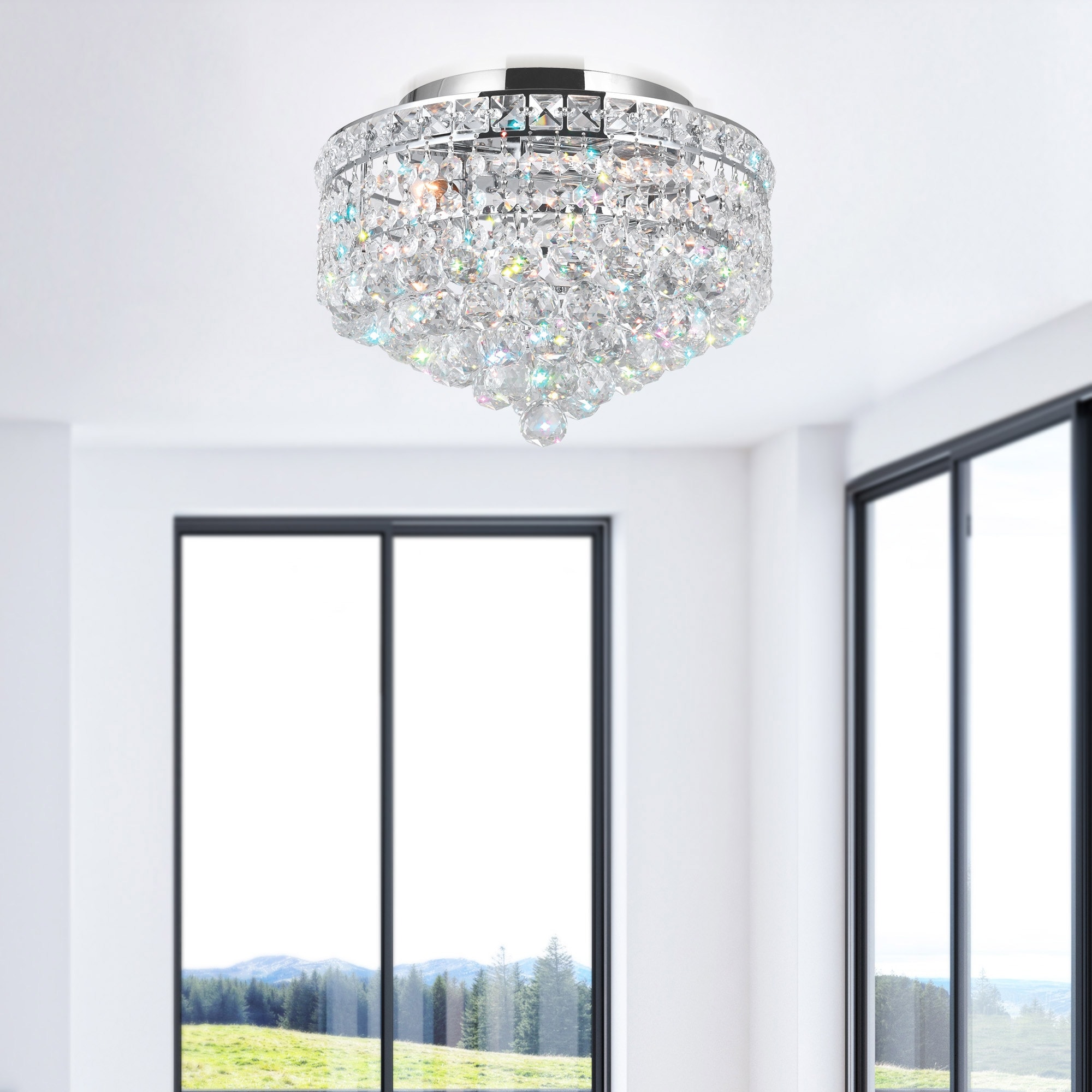 CWI Lighting Luminous 4 Light 14in Chrome Flush Mount