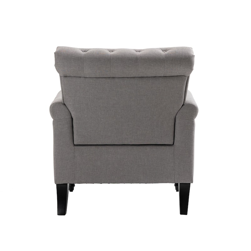 Linen Armchair w/Tufted Back/Wood Legs