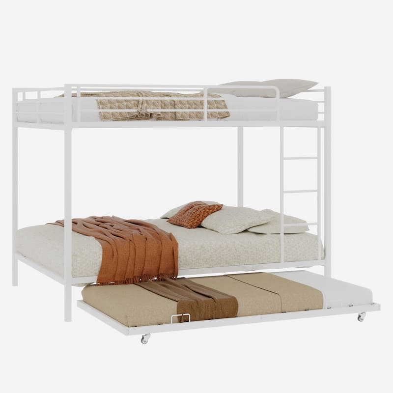 Metal Bunk Bed with Trundle and Safety Rails Modern Minimalist Design for Kids Guest or Shared Rooms