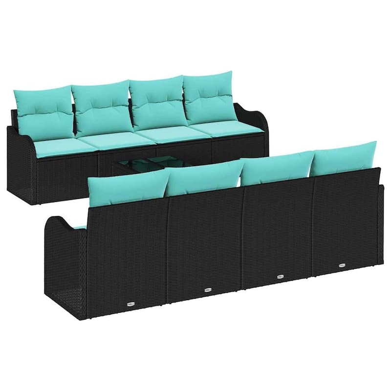 vidaXL 9 Garden Sofa Set with Cushions Black/Brown/Grey Poly Rattan - 90.9 x 24.4 x 27.2