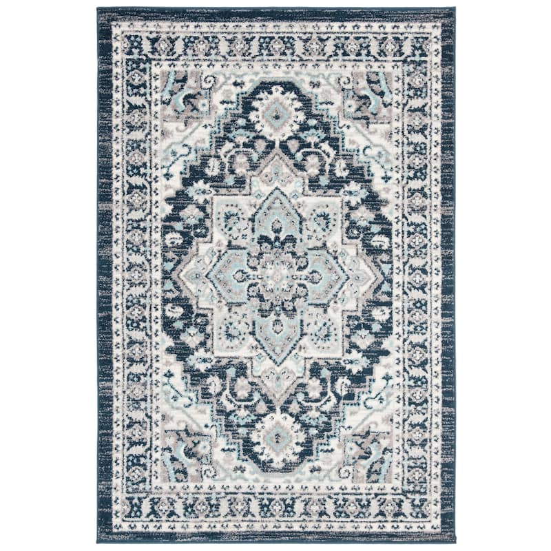 SAFAVIEH Madison Natalia Vintage Boho Oriental Rug - 6'7" Square - Turquoise/Navy