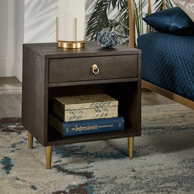 Vennesla Gold Finish Metal Dark Brown Faux Shagreen 1-drawer Side Table by iNSPIRE Q Bold