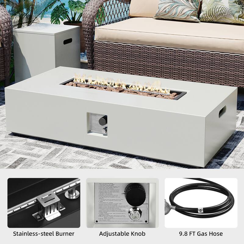 Patio Watcher Outdoor 56in. Rectangular Iron Fire Pit Table with Propane Tank Cover