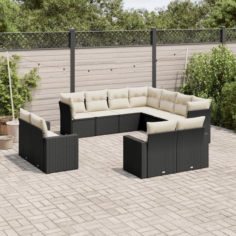 vidaXL Garden Sofa Set Black and Cream - 24.4 x 25.8 x 27.2