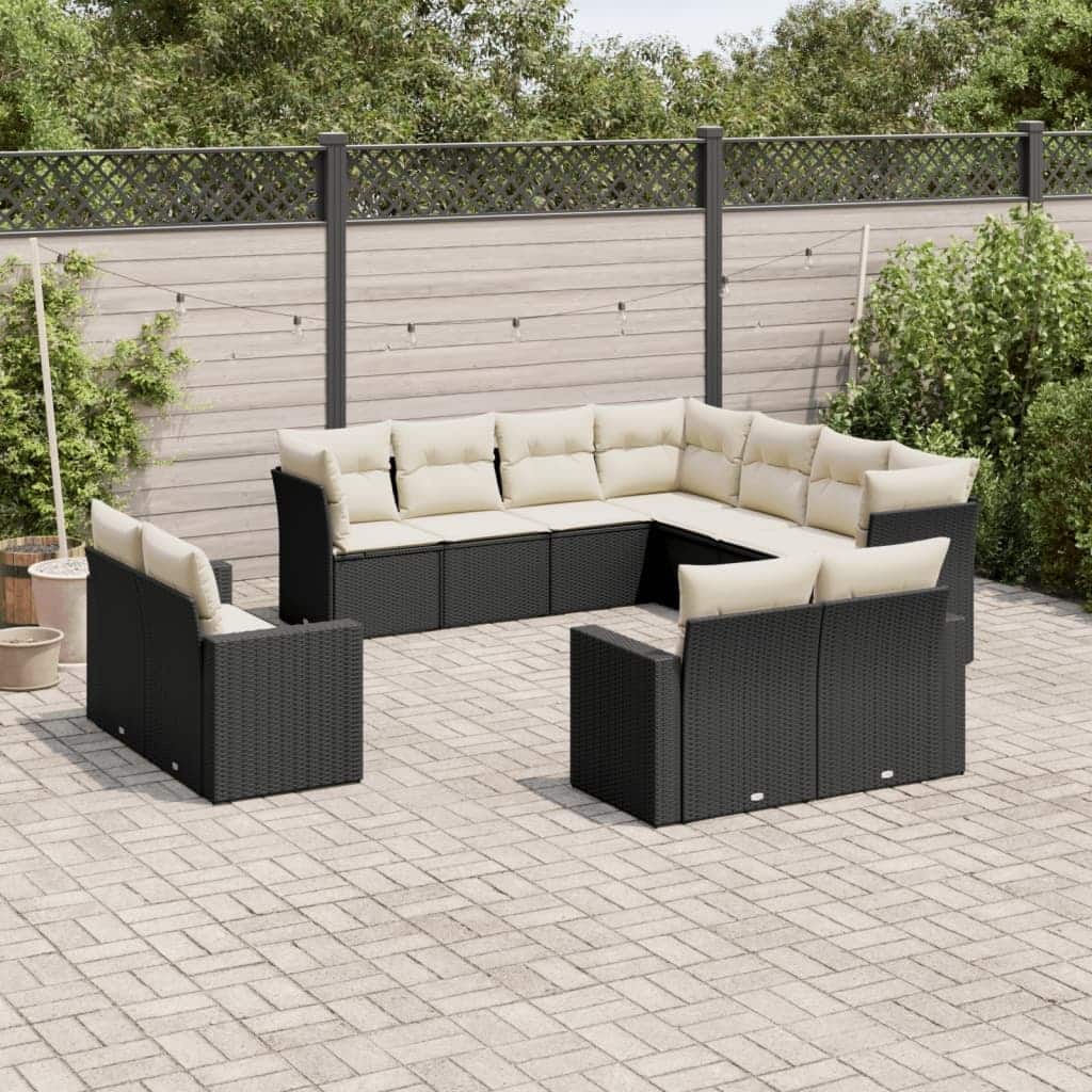 vidaXL Garden Sofa Set Black and Cream - 24.4 x 25.8 x 27.2