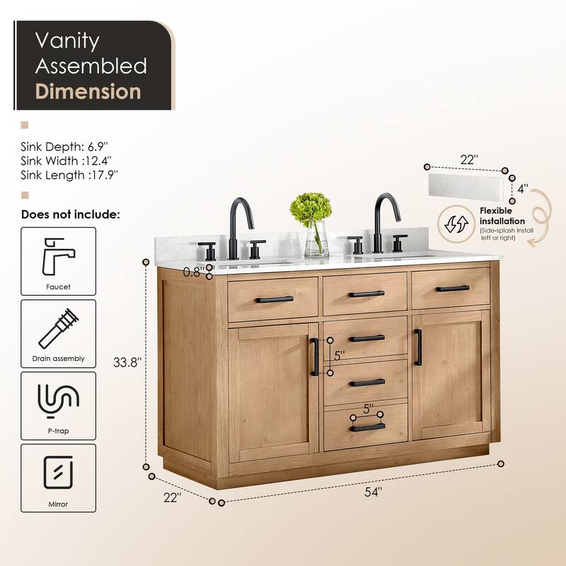 Altair Gavino Bath Vanity with Grain White Composite Stone Top, no Mirror