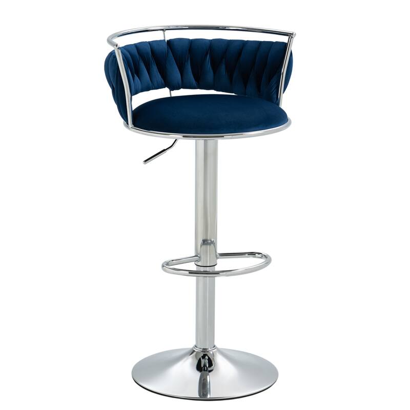 4 Set Velvet Adjustable Swivel Bar Stools With Backs