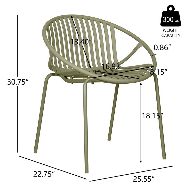 Patio Dining Chairs Set of 2 Modern Stackable Chairs with Breathable Plastic Backrest and Metal Legs for Outdoor, Backyard