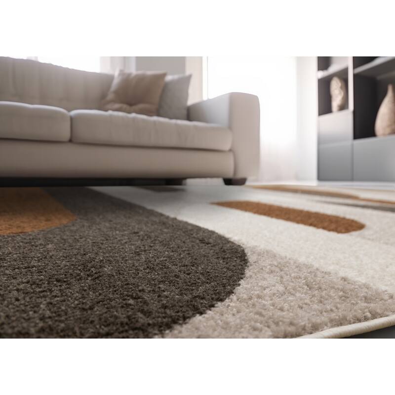 Marley Collection - Geometric Curves Taupe Oxblood Area Rug