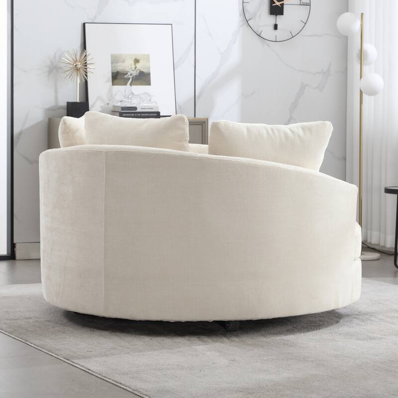 Modern Sofa Chair Round Accent Barrel Chair With 5 Pillows and Storage Ottoman