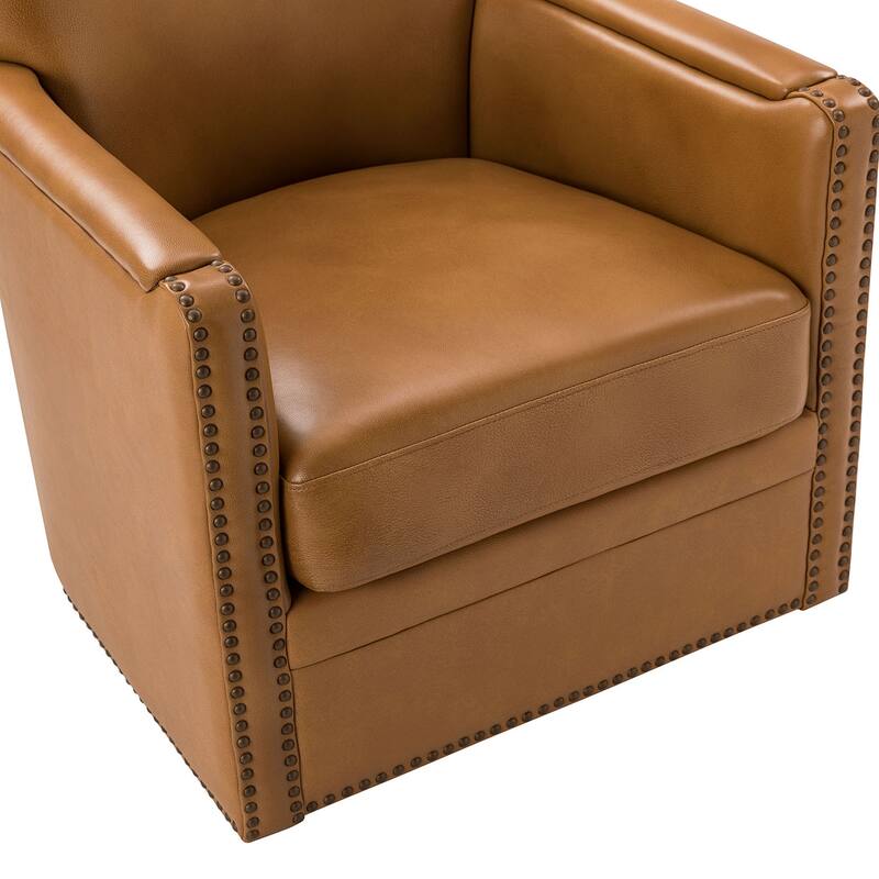 Pascual Classic Genuine Leather Swivel Chair With Nailhead Trim Arm by HULALA HOME