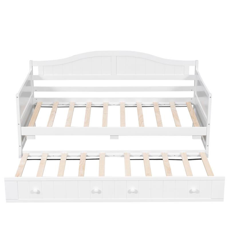 Roomfitters Wooden Twin Daybed with Trundle Bed Cottage Style Solid Pine White