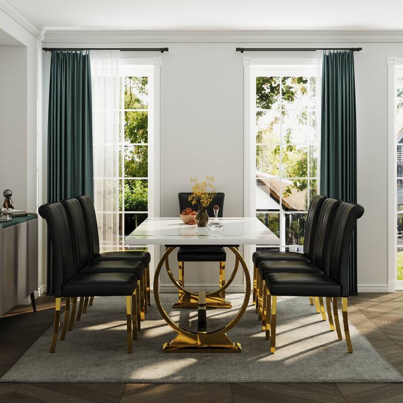 Luxury PU Leather Parsons Dining Chairs Side Chairs with Rolled Back and Stainless Steel Legs