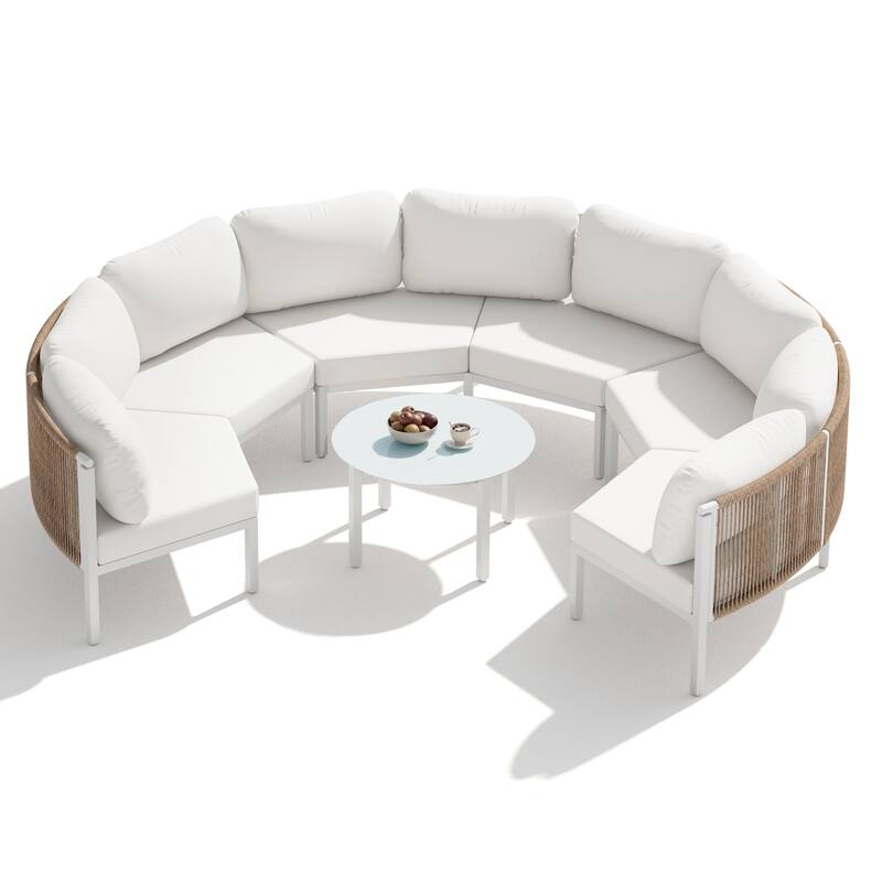 Outdoor Patio Furniture All-Weather Aluminum PE Rattan Wicker Half Round Curved Sofa Sectional Set