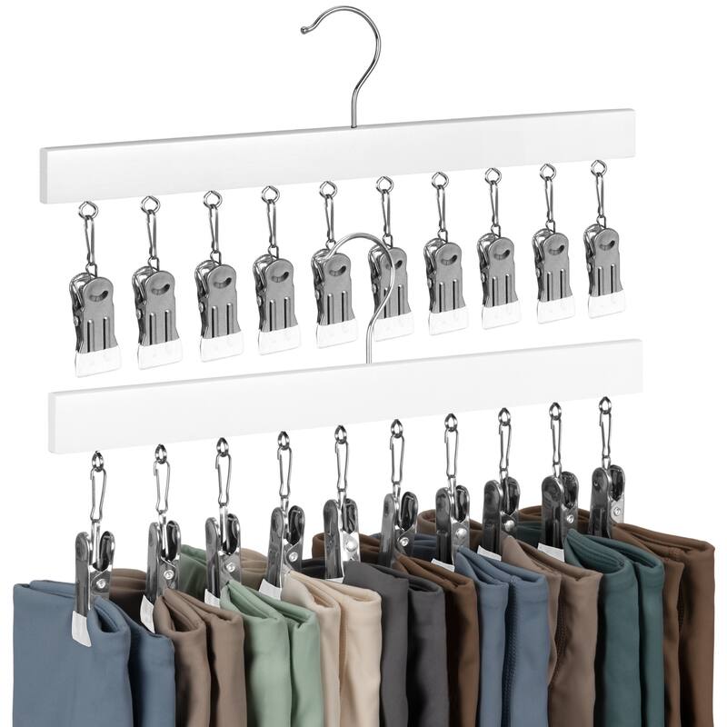 2-pack Hat Rack, Multi-Use Pants Hangerb with 10 Adjustable Stainless Steel Clips - White