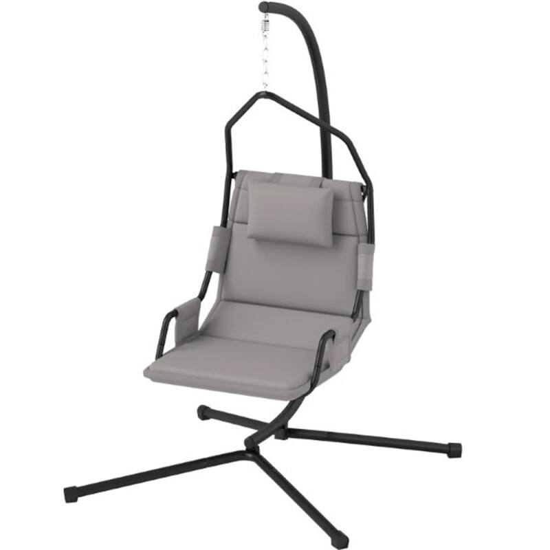 Hanging Swing Chair with Stand, Steel Frame Hammock Chair - Black,Grey