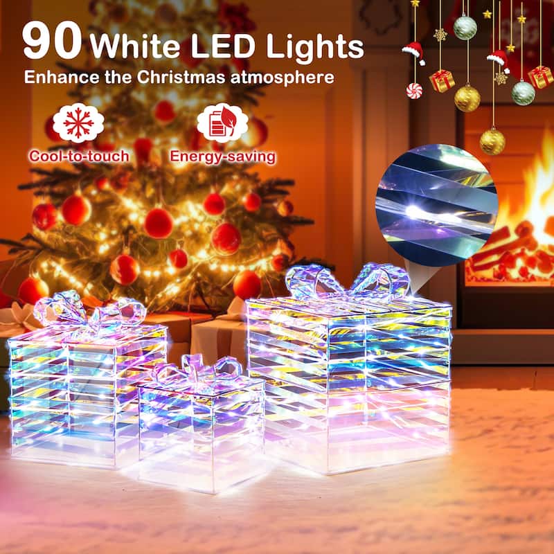 Gymax 3 Pieces Christmas Lighted Gift Boxes 90 LED Light up Present - Multi - See Details