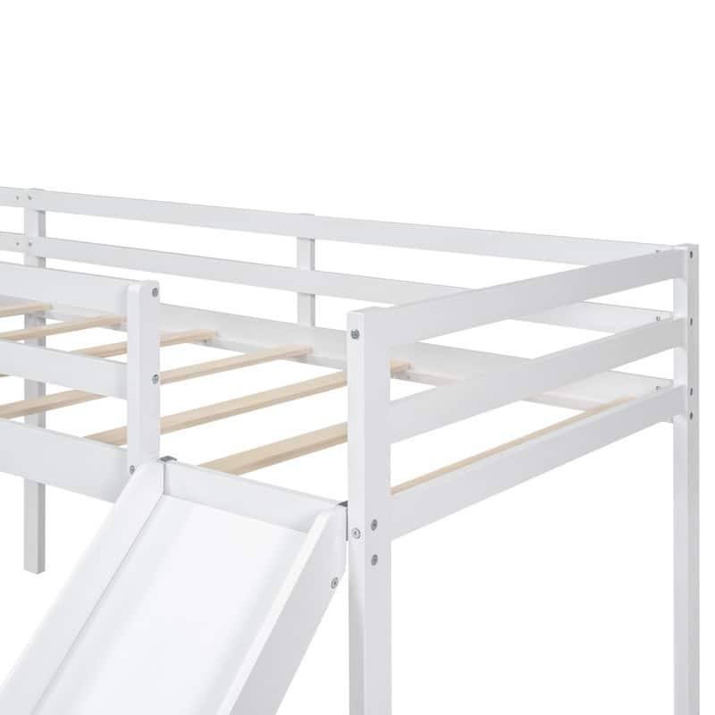 L-Shaped Twin Size Wood Loft Bed with Ladder and Slide