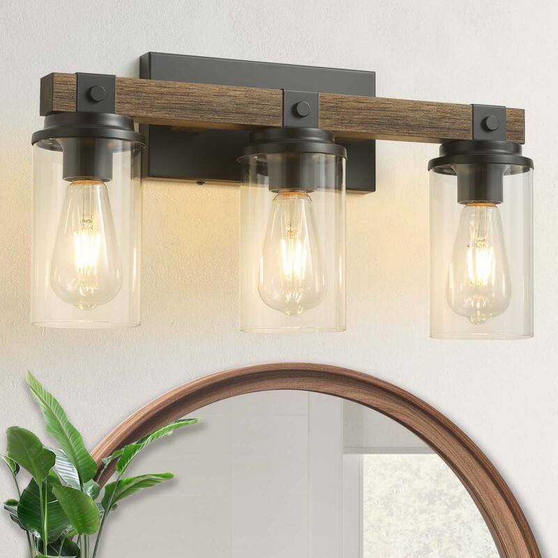 Starsky 2/3 Lights Farmhouse Modern Dimmable Bathroom Glass Vanity Light with Clear Cylinder Shade