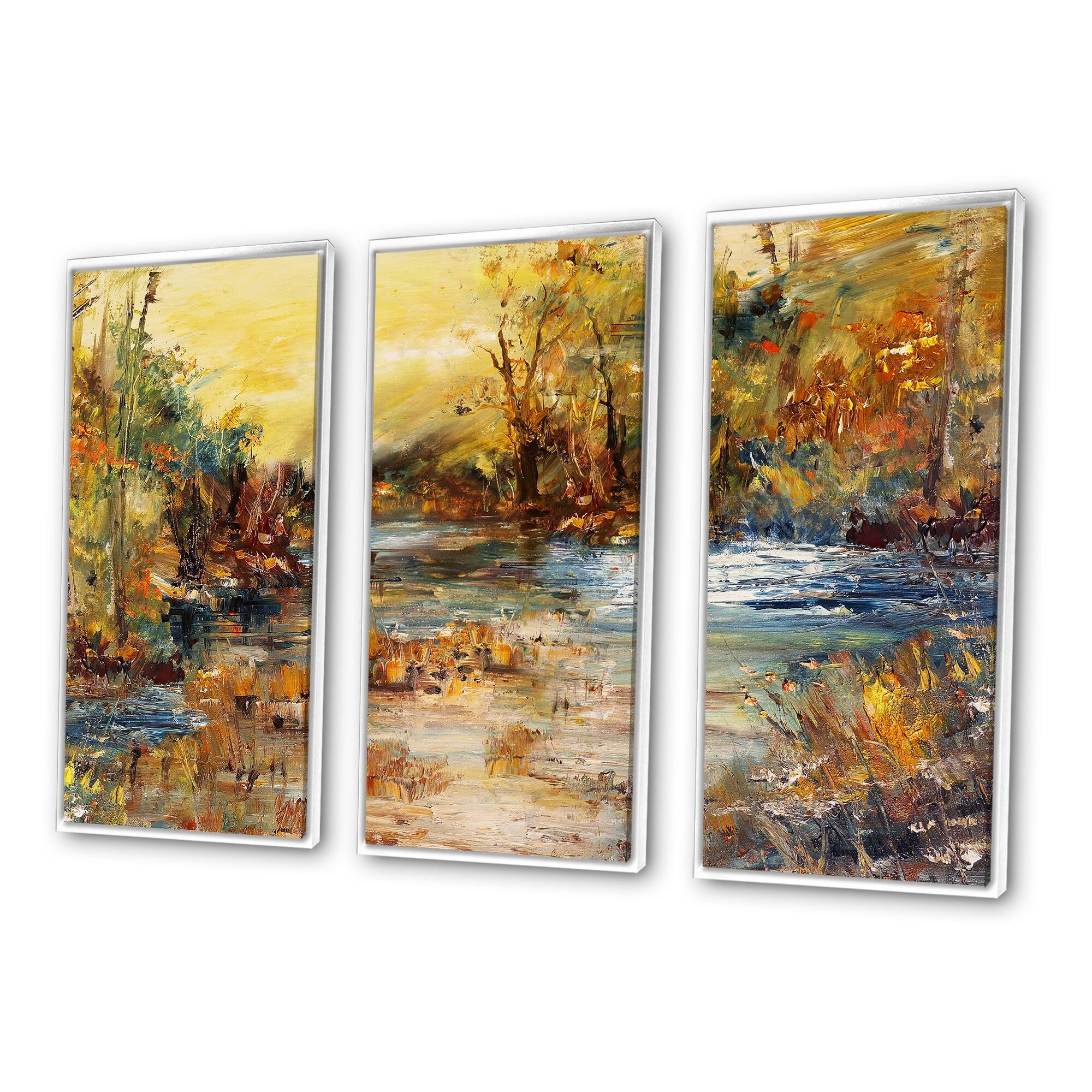 Designart "River in Forest Oil Painting" Landscape Framed Art Prints