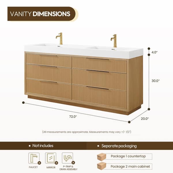 dimension image slide 5 of 6, Hohhot Bath Vanity with Integrated Stone Sink Top without Mirror