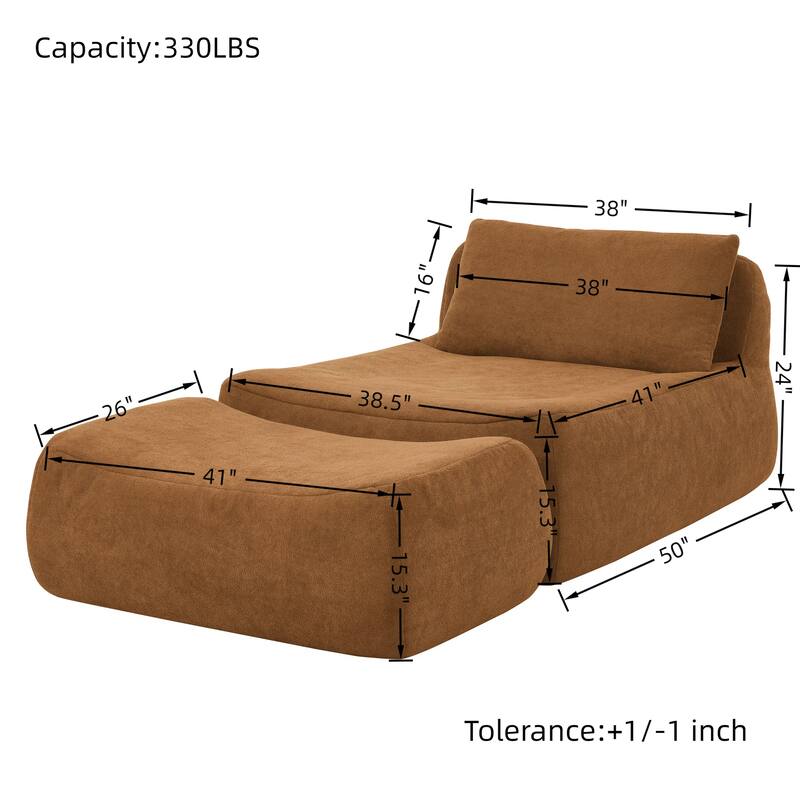 Bean Bag Chair Large Indoor Beanbag Sofa , Lazy Beanbag with waist pillow&Ottoman for Bedroom