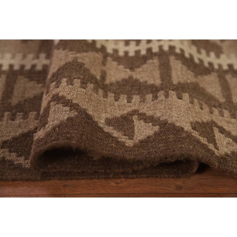 Hand Woven Oriental 100% Wool Carpet Southwestern Geometric Brown Kilim Area Rug - 9' 6'' X 6' 4''