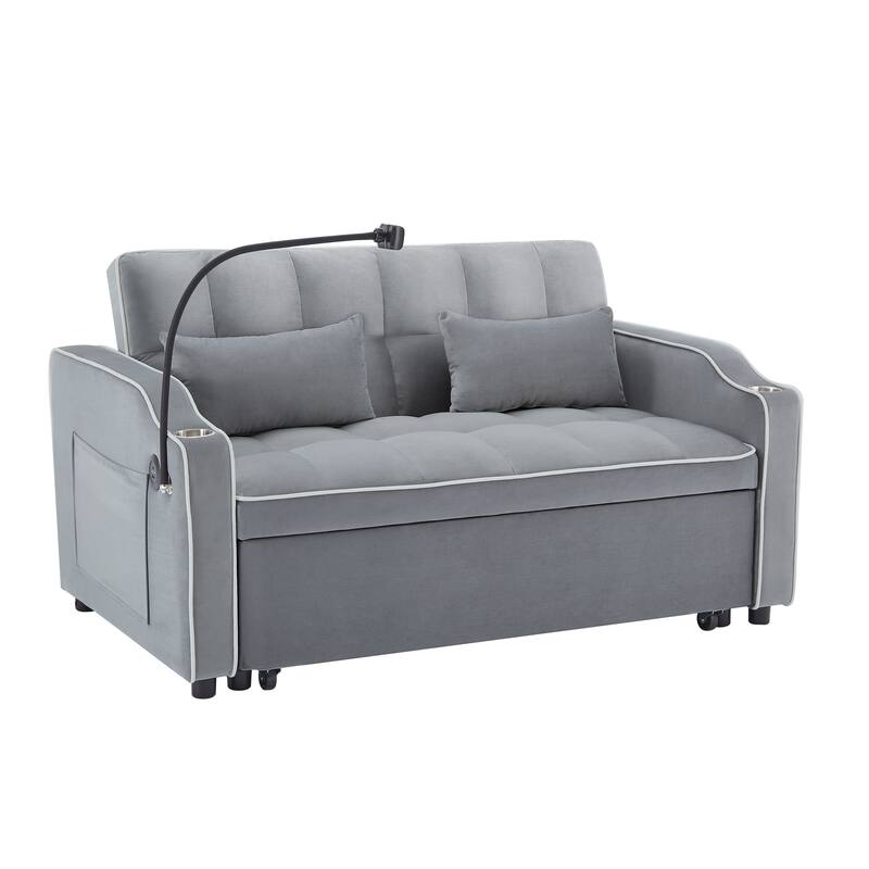 Modern Sofa Velvet Pull-out Bed, Adjustable Back and with USB port