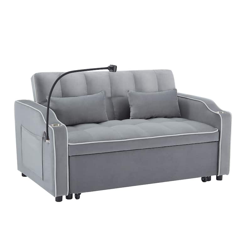 Versatile Foldable Sofa Bed Loveseat Sofa with Pull-Out Bed, USB Port and Swivel Phone Stand