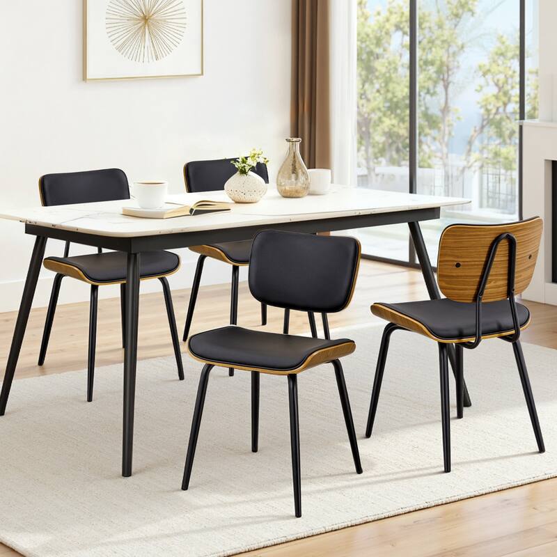 Faux Leather Upholstered Dining Chairs Set of 2/4 - 33.5"H x 19.3"W x 23"D - Set of 4 - Black-PU back