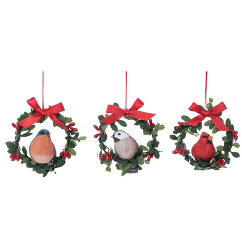 Transpac Resin Bird Wreath Ornament Set of 3 Christmas Home Decorations