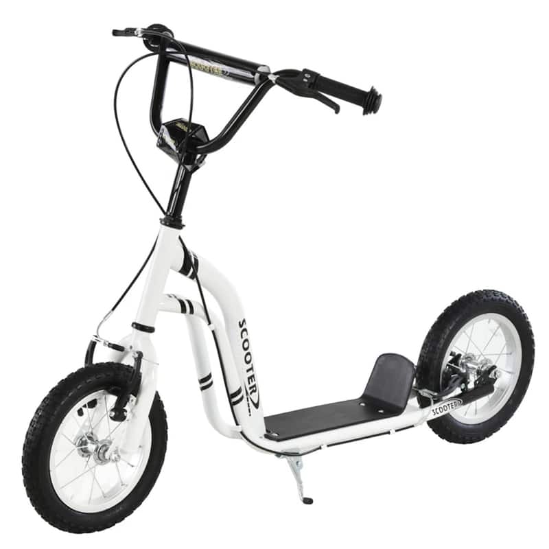 Steel Aluminum Kids Scooter with Adjustable Height Handle - 47.25"L x 22.75"W x 33.5"-37.5"H - White