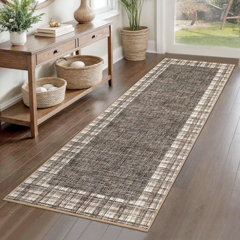 Garvee Linen Border Living Room Area Rug