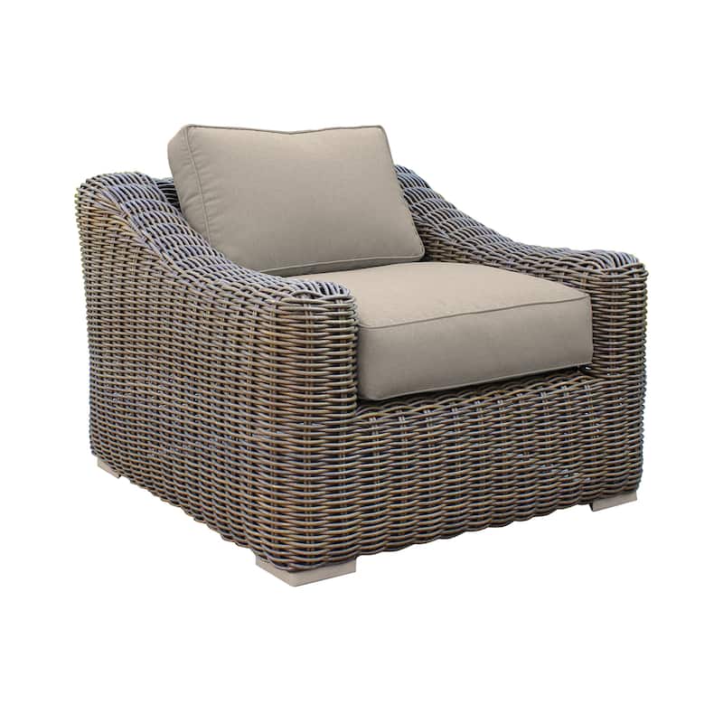 Verano Brown Wicker and Acacia Wood Deep Seating Outdoor Chair with Cushions