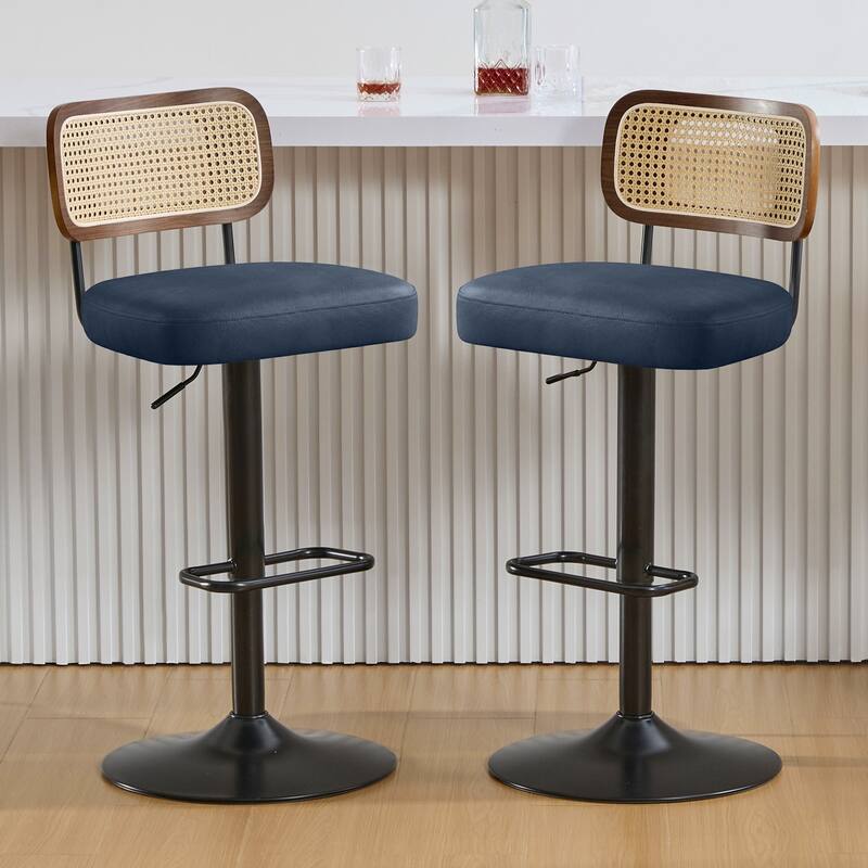 Adjustable Height Swivel Bar Stools with Back and Footrest - 17.7"W x 15.75"D x 35"-42.9"H