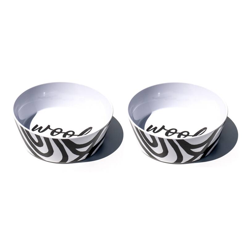 Black and White Woof Lines, Single Wall, Large Bowl, 5 cups, Set of 2 - White