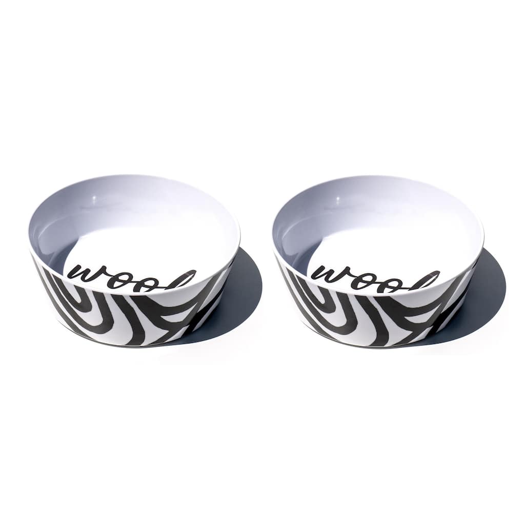 Abode Homewares Black & White Woof Lines Melamine Pet Bowl - Large - 5 Cups - Black - Set of 2