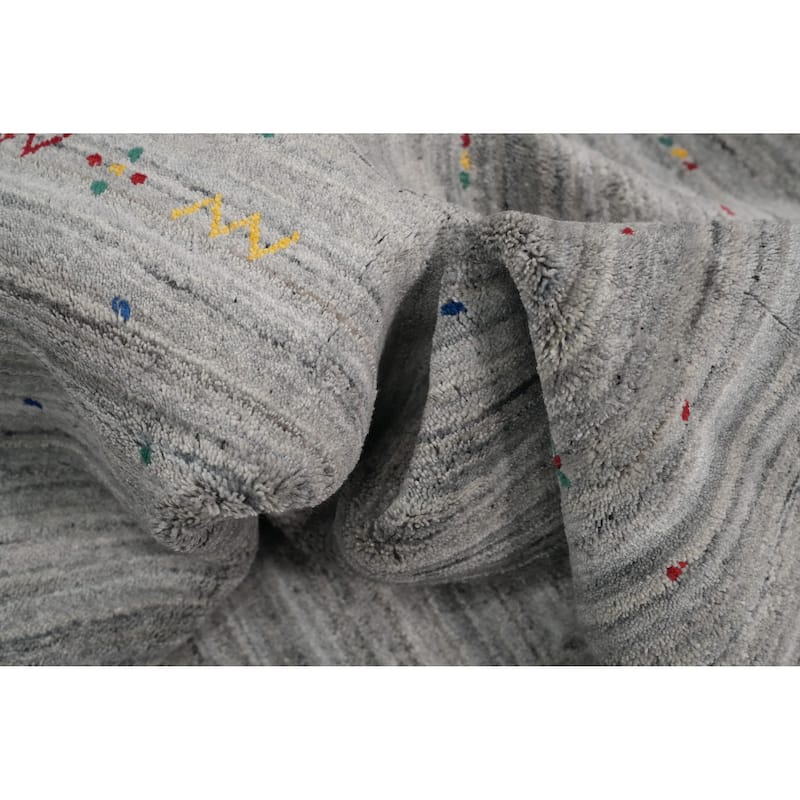 Hand Knotted Oriental Viscose Silk Carpet Tribal Animal Pictorial Greys & Charcoal Gabbeh Area Rug - 11' 10'' X 9' 11''
