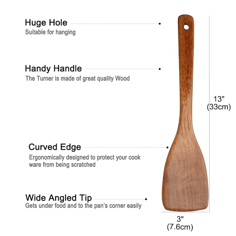 Wooden Turner Long Hand Cookware Stir Fry Spatula Kitchen Cooking Baking - Wood Color