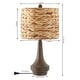 preview thumbnail 8 of 7, Leona 21" Rustic Farmhouse Handwoven Rattan/Resin LED Table Lamp, Brown Wood Finish (Set of 2) by JONATHAN Y