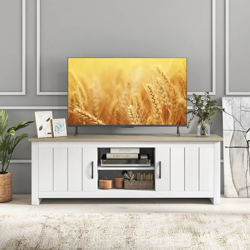 Engineered Wood TV Stand with Cabinets and Open Shelves for 65 inches TVs - 57" x 15.5" x 19.5"(L x W x H)
