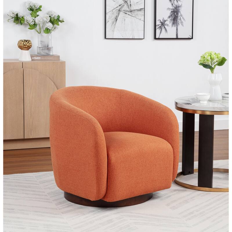 SEYNAR Modern Glam Boucle Fabric Round 360 Degree Swivel Barrel Chair - Orange